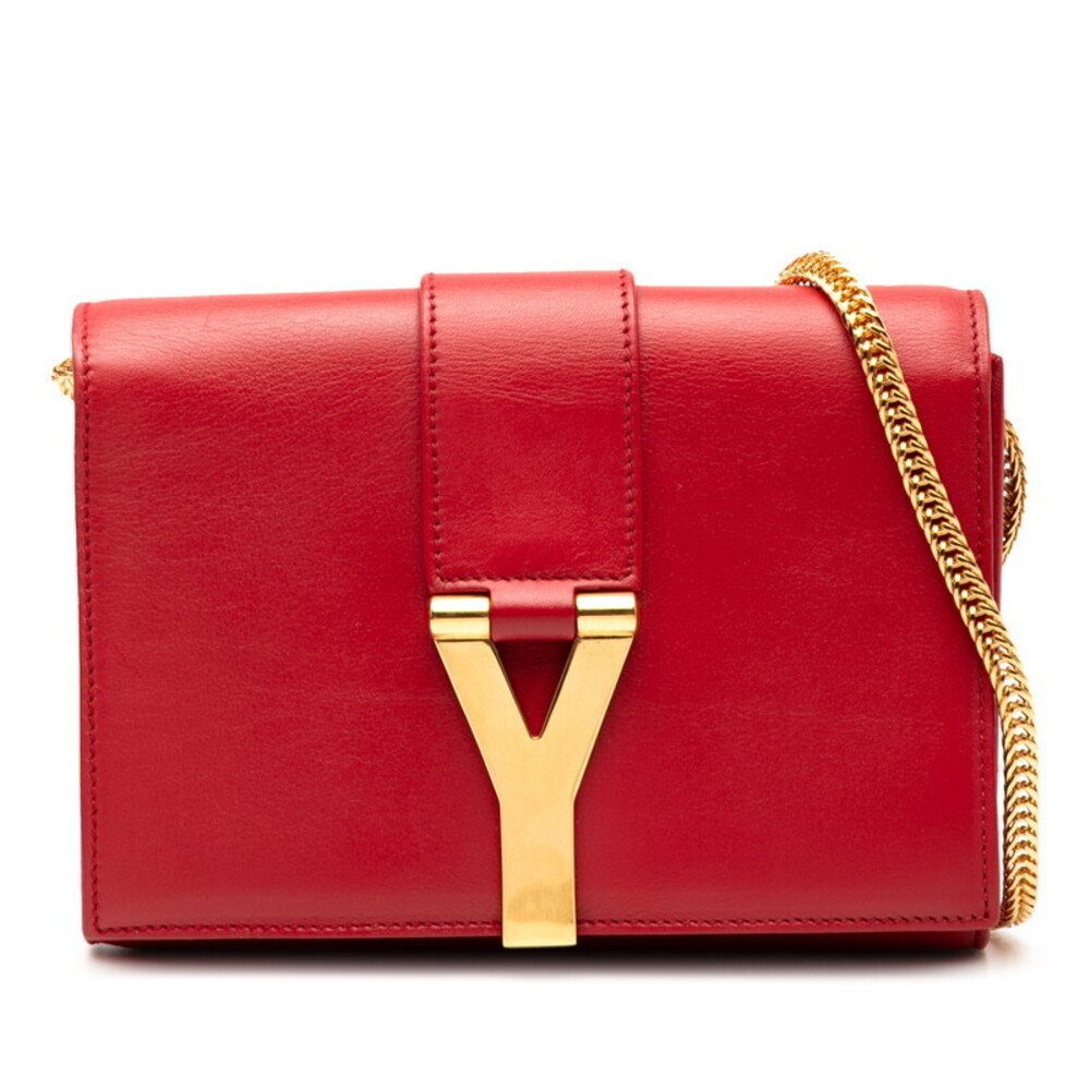 Saint Laurent Y Line Satchel Chain Shoulder Bag Red Leather